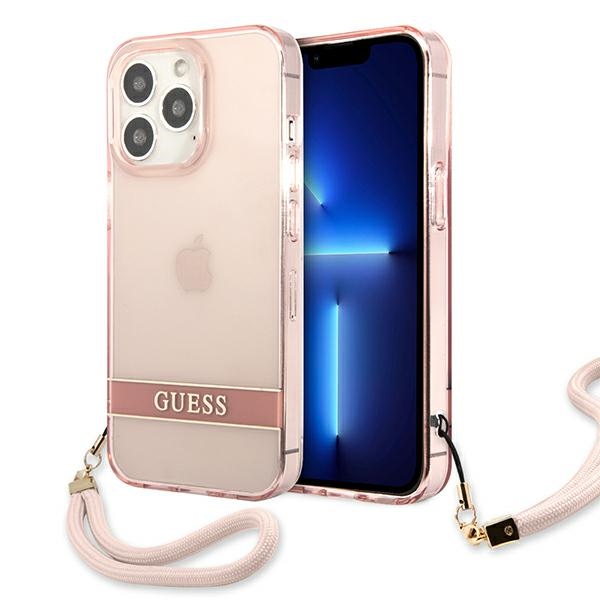 Guess permatomas dirželio dėklas iPhone 13 Pro Max rožinis