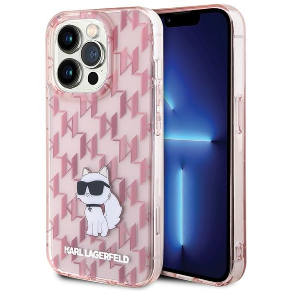 Karl Lagerfeld Monogram Choupette dėklas iPhone 15 Pro, rožinis