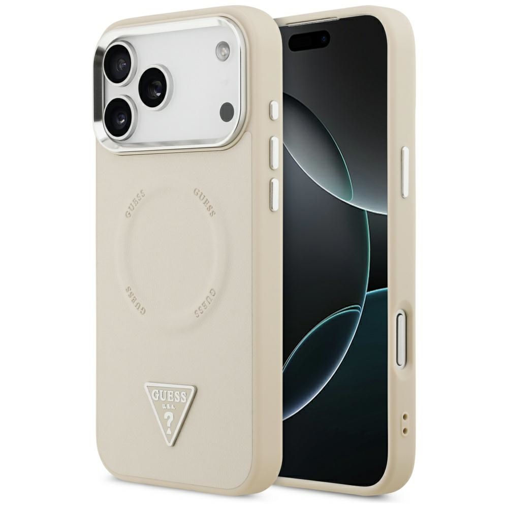 Guess Triangle Logo MagSafe Dėklas for iPhone 17 Pro - smėlinis