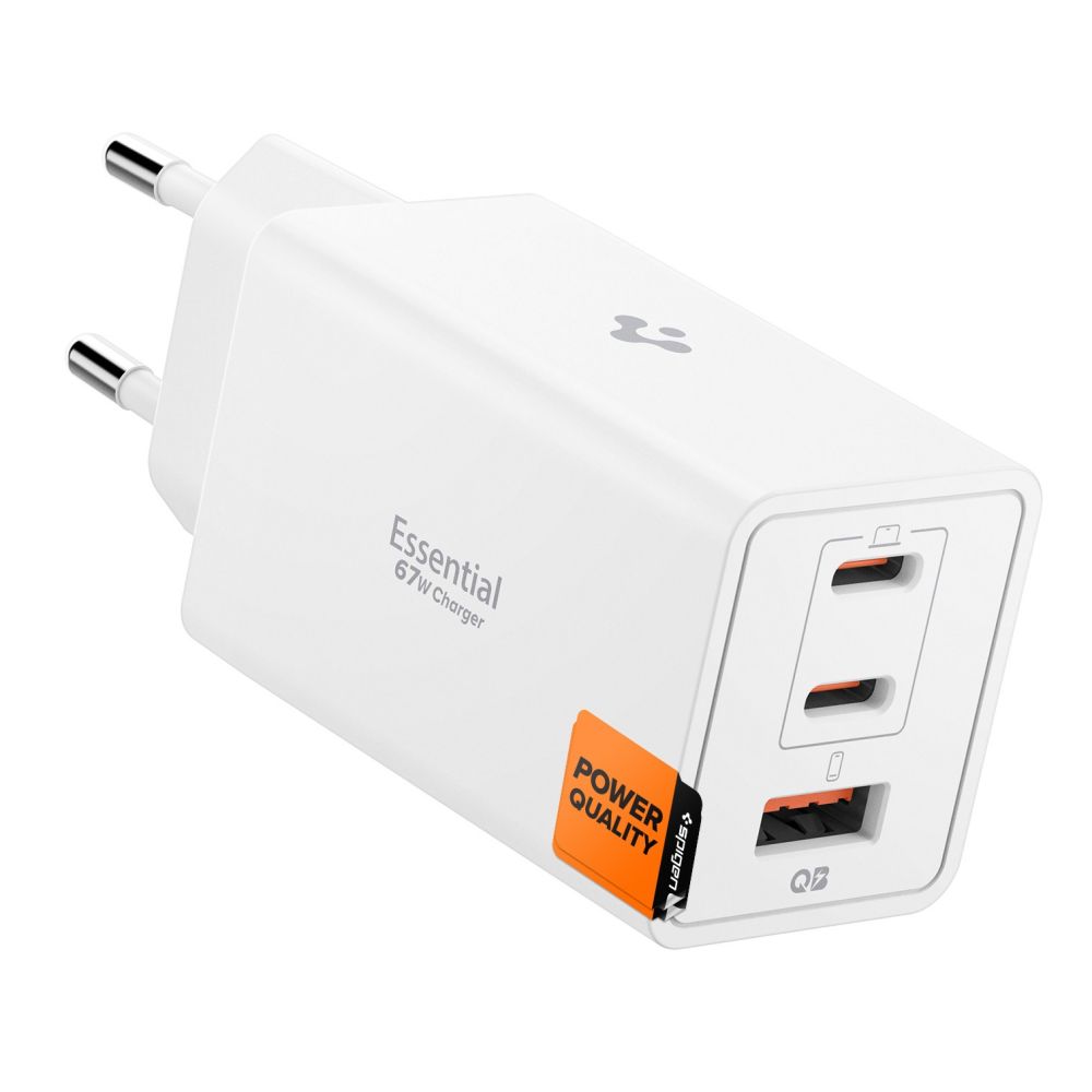 "Spigen Essential EE673EU" 3 prievadų 67 W sieninis įkroviklis - baltas