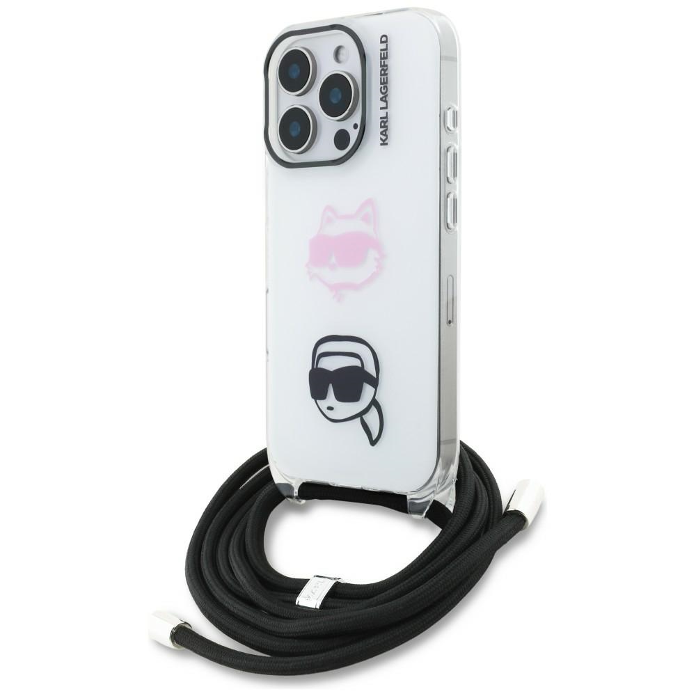 Karl Lagerfeld IML Crossbody Karl&Choupette Head Dėklas for iPhone 16 Pro - baltas