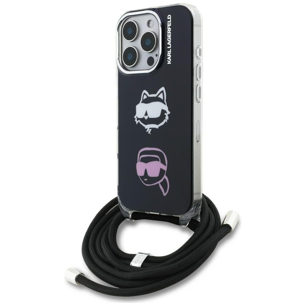 Karl Lagerfeld IML Crossbody Karl&Choupette Head Dėklas for iPhone 16 Pro Max - juodas
