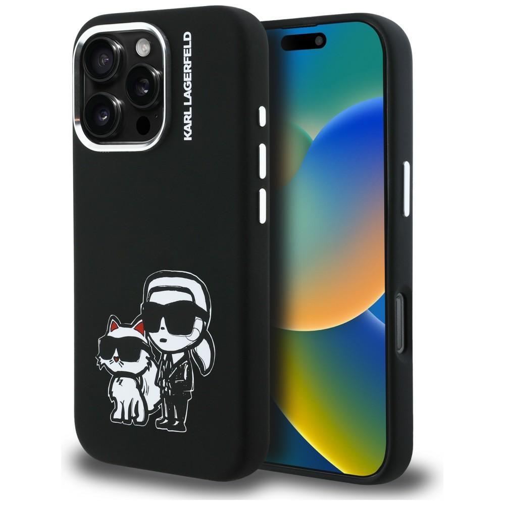 Karl Lagerfeld Silikoninis Karl&Choupette Sketch MagSafe Dėklas for iPhone 16 Pro - juodas