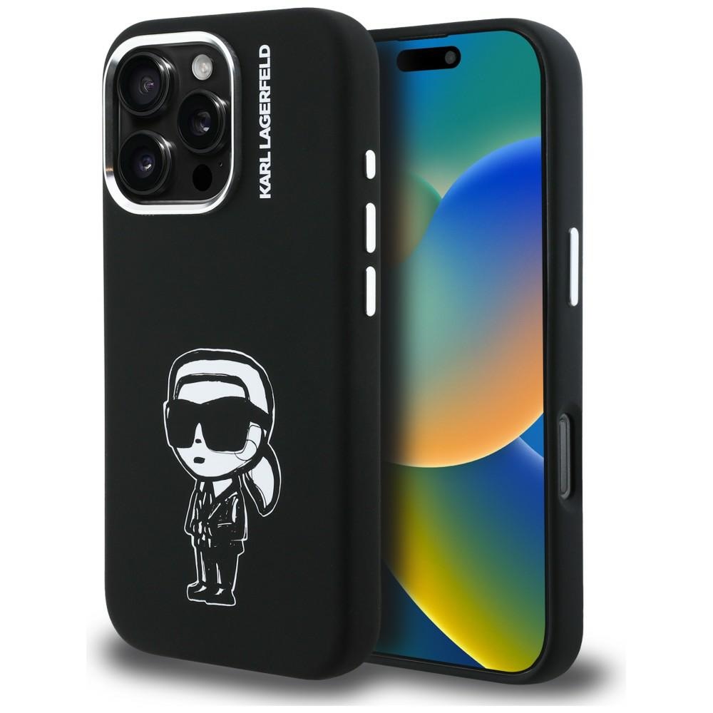 Karl Lagerfeld Silikoninis Karl Sketch MagSafe Dėklas for iPhone 16 Pro - juodas