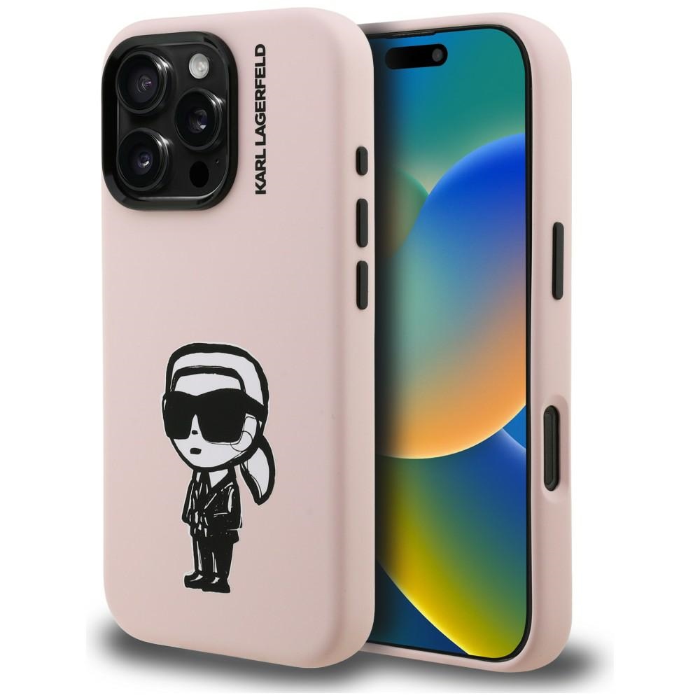 Karl Lagerfeld Silikoninis Karl Sketch MagSafe Dėklas for iPhone 16 Pro - rožinis