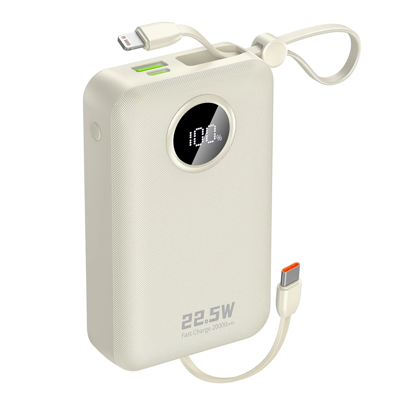 Dudao K14+ Powerbank 20000mAh 22.5W USB-C / USB-A / Built-in Lightning and USB-C Cables - baltas