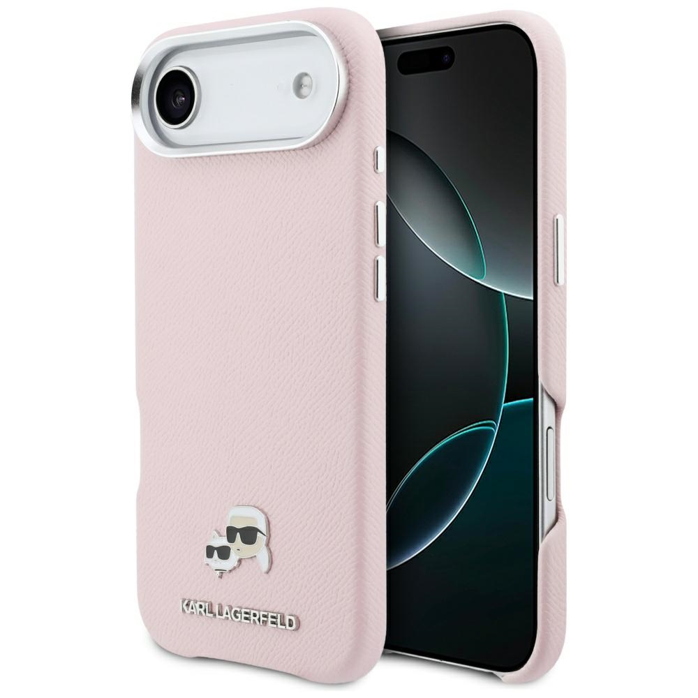 Karl Lagerfeld Karl & Choupette Head Pins Saffiano MagSafe iPhone Air Dėklas - rožinis