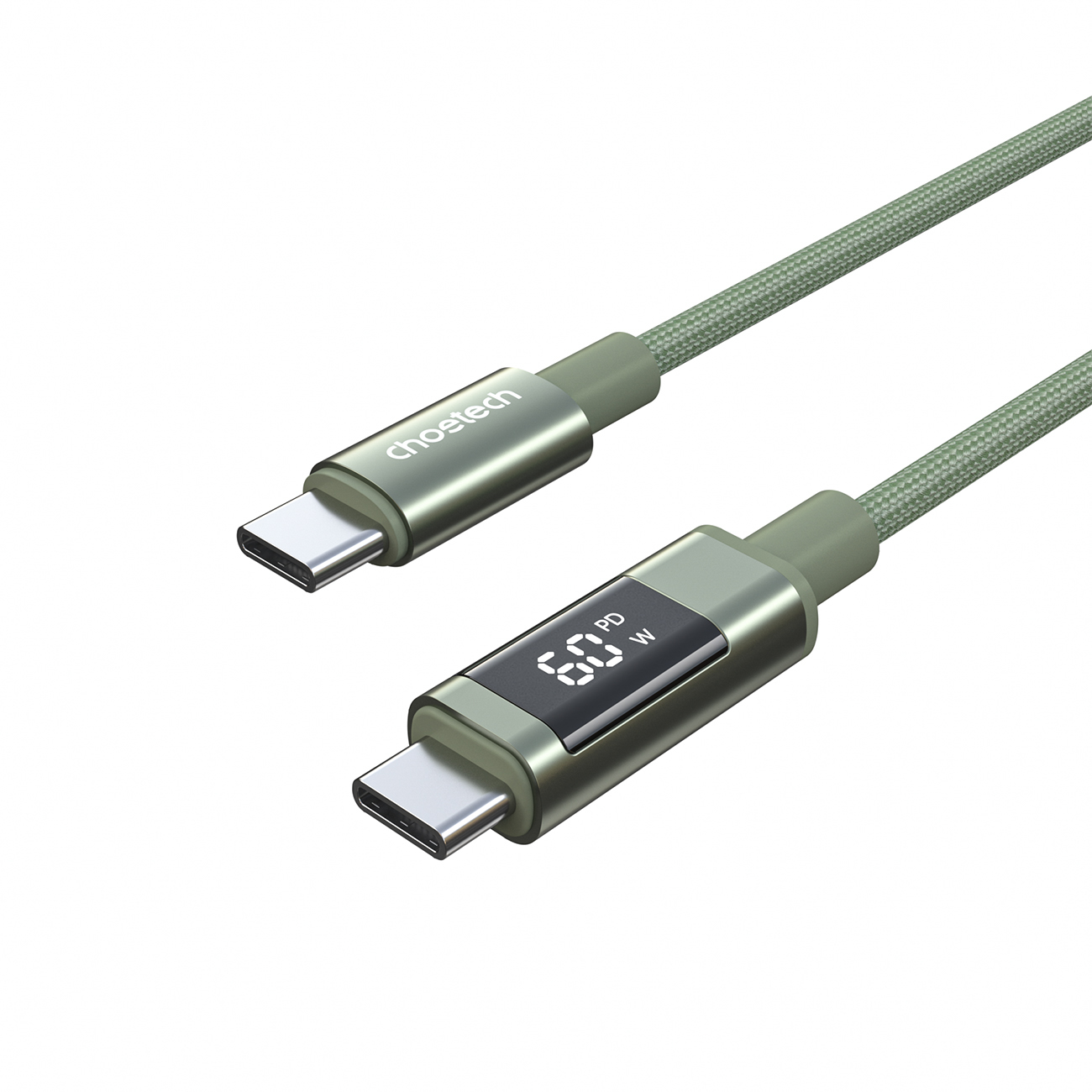 Choetech XCC-1068 PD 60W USB-C - USB-C laidas su ekranėliu 1.2 m - žalias