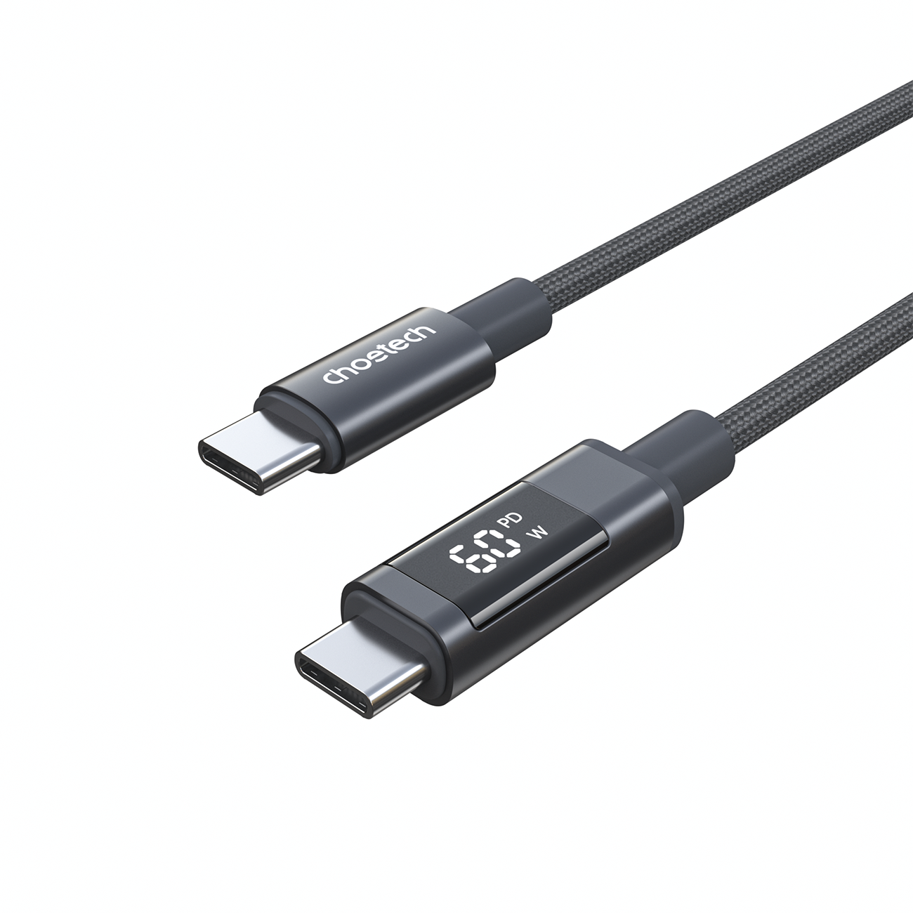 Choetech XCC-1068 PD 60W USB-C - USB-C laidas su ekranėliu 1.2 m - juodas