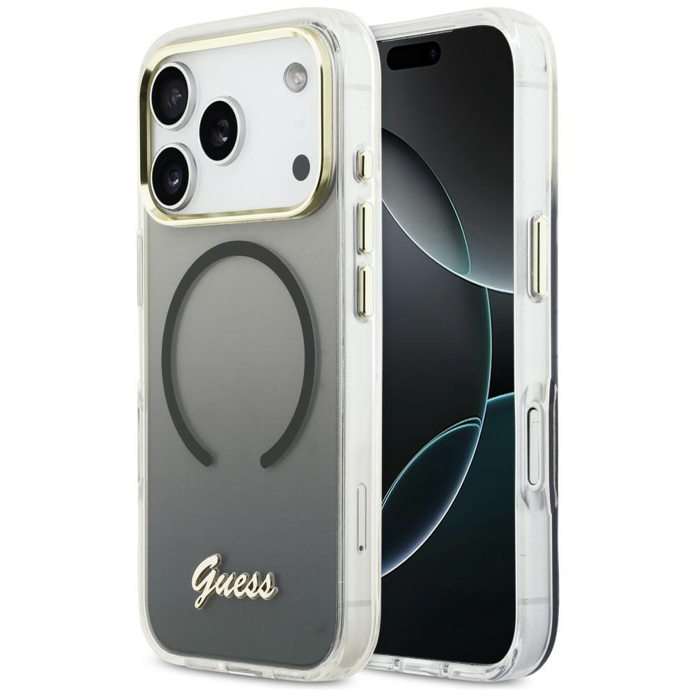 Guess IML Gradient Script Metal MagSafe Dėklas for iPhone 17 Pro Max - juodas