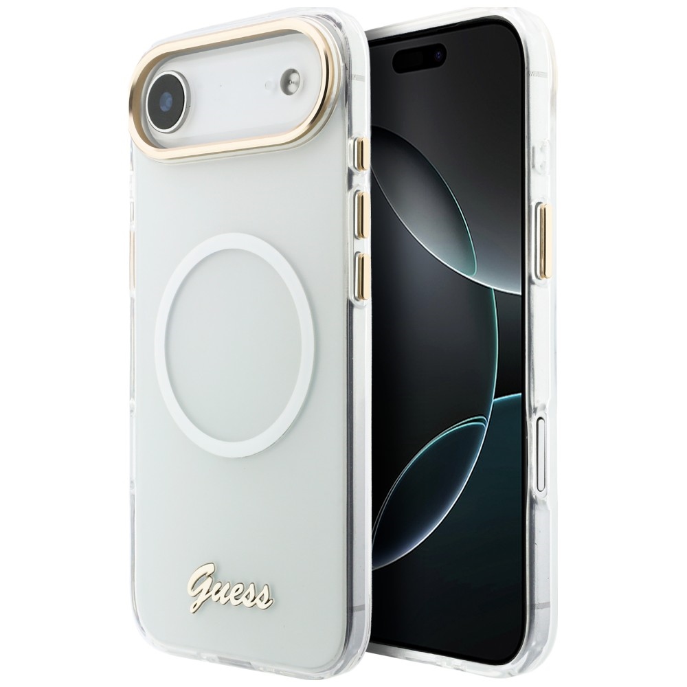 Guess IML Gradient Script Metal MagSafe Dėklas for iPhone Air - baltas