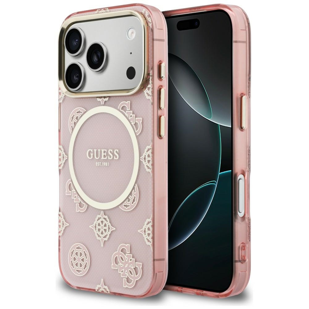 Guess IML Peony Dot MagSafe dėklas for iPhone 17 Pro - rožinis