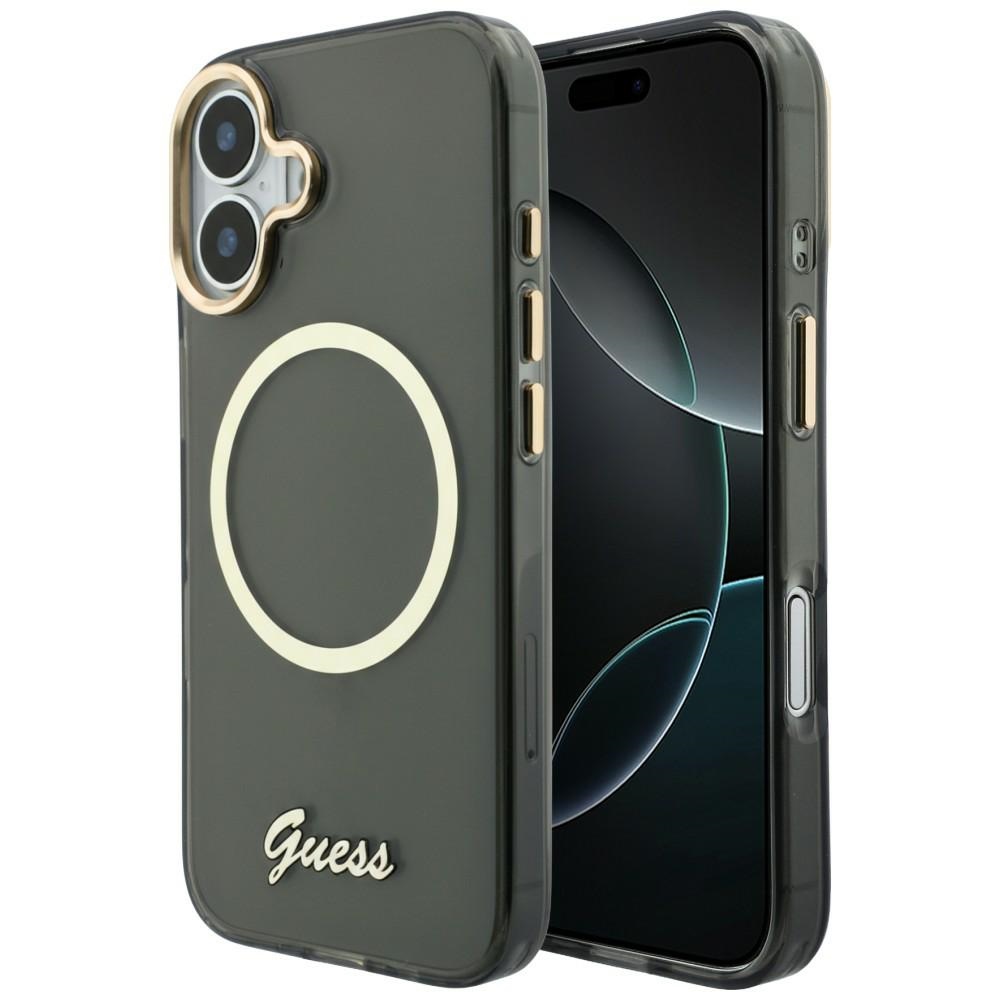 Guess IML Script Metal MagSafe Dėklas for iPhone 17 - juodas