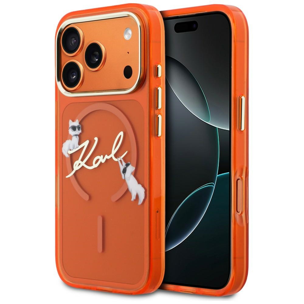 Karl Lagerfeld IML Choupettes Karl Script Logo MagSafe Dėklas for iPhone 17 Pro Max - oranžinis
