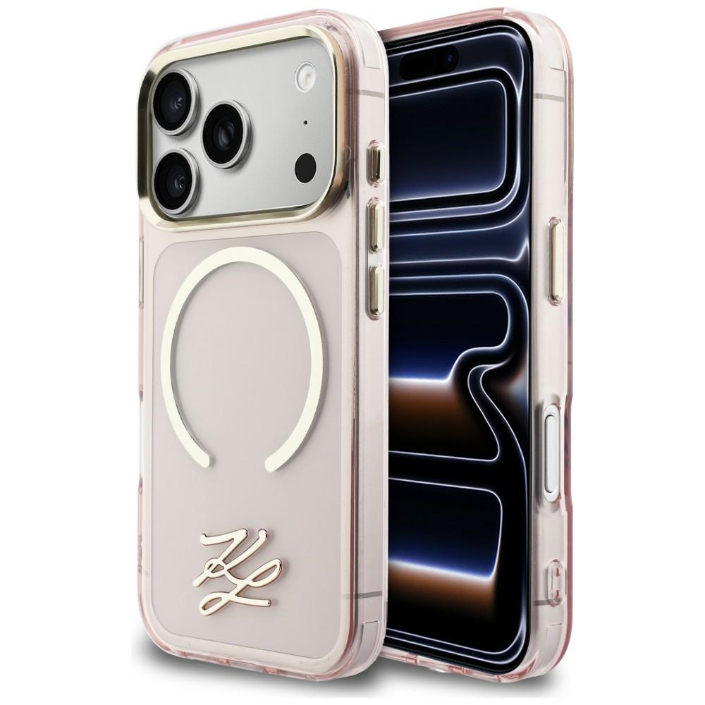 Karl Lagerfeld IML KL Script Logo MagSafe Dėklas for iPhone 17 Pro - rožinis