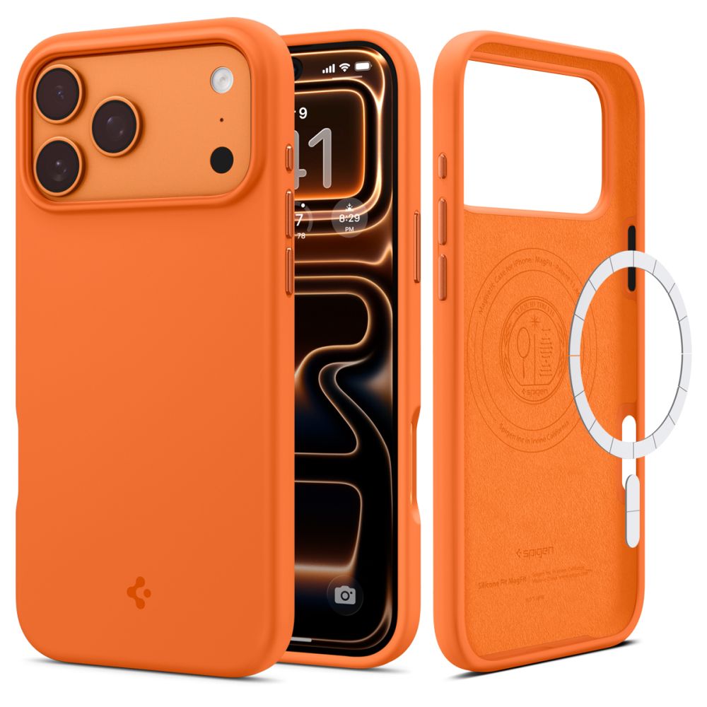 Spigen Silikoninis Fit Mag MagSafe Dėklas for iPhone 17 Pro Max - oranžinis