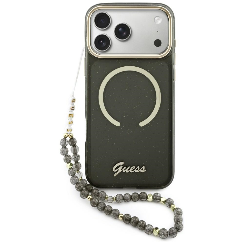 Guess IML Glitters Script Dirželis MagSafe dėklas for iPhone 17 Pro Max - juodas