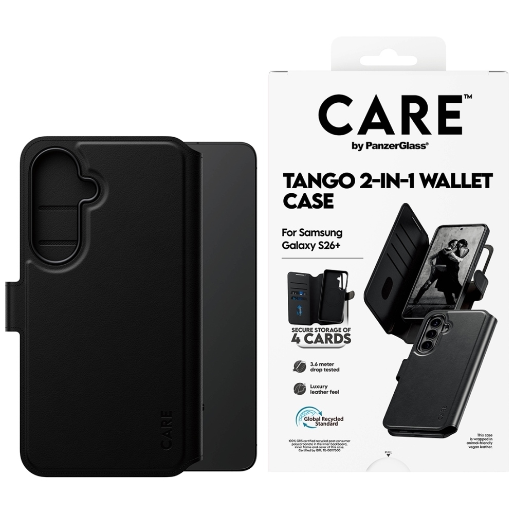 CARE by PanzerGlass Tango 2in1 Wallet dėklas Samsung Galaxy S26+ - juodas