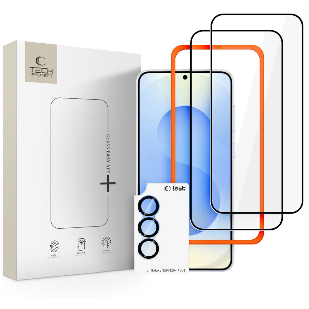 Tech-Protect Easy Set+ 3 vnt. grūdintas stikliukas Galaxy S26 juodas