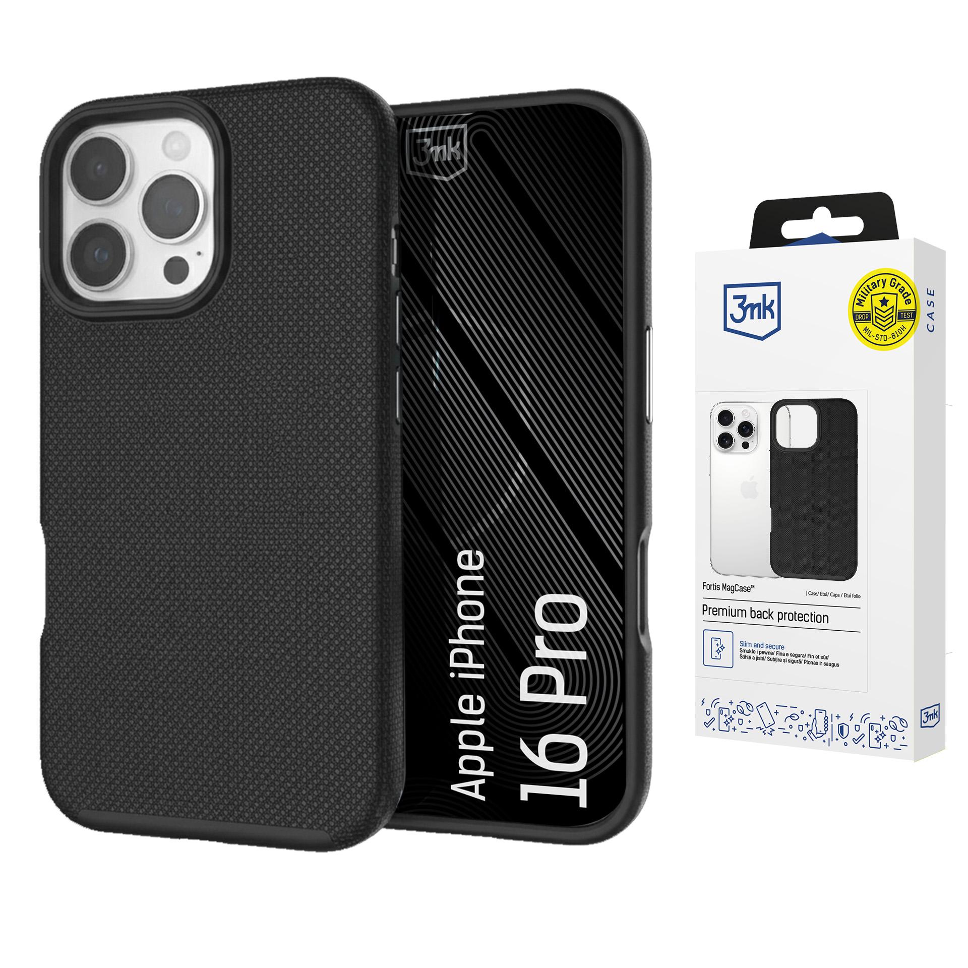 3mk Fortis MagCase dėklas, skirtas iPhone 16 Pro, juodas