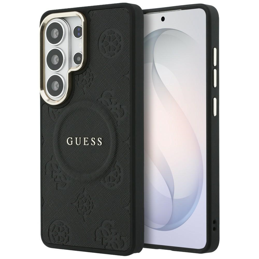 Guess Saffiano Peony Embossed Ring MagSafe dėklas Samsung Galaxy S26 Ultra juodas
