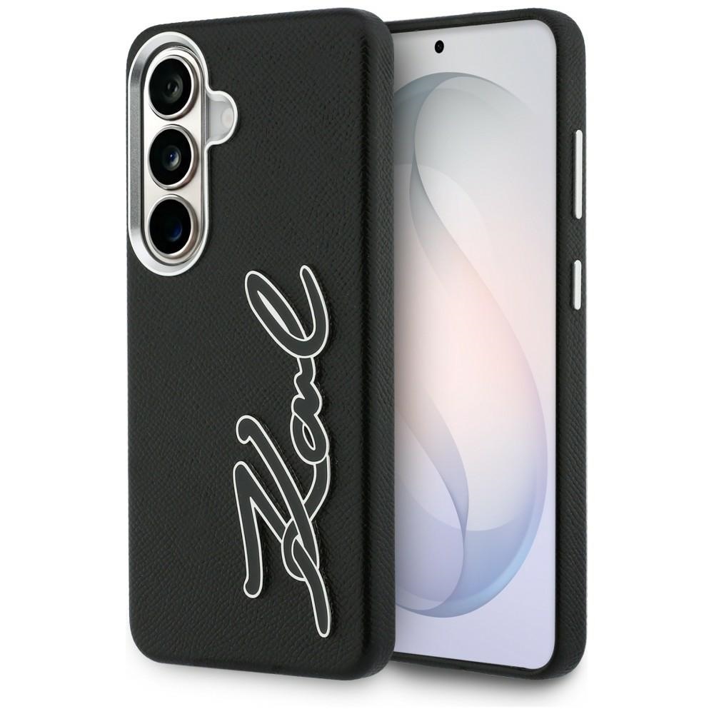 Karl Lagerfeld Grained Signature Metal Resin Logo dėklas Samsung Galaxy S26 juodas