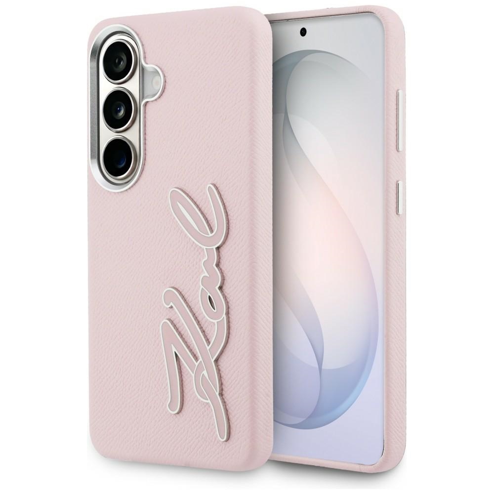 Karl Lagerfeld Grained Signature Metal Resin Logo dėklas Samsung Galaxy S26 rožinis