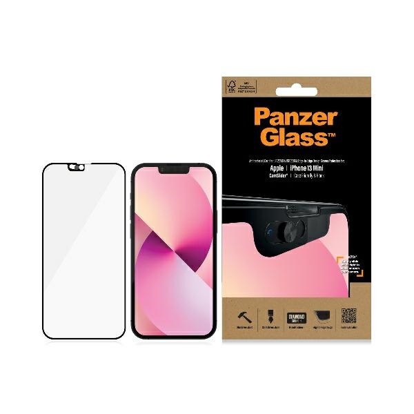 PanzerGlass E2E Microfracture grūdintas stiklas iPhone 13 Mini CamSlider antibakterinis juodas