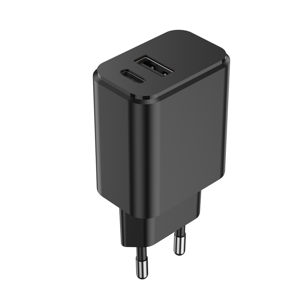 "Setty" įkroviklis 1x USB + USB-C 3A 20W, juodas