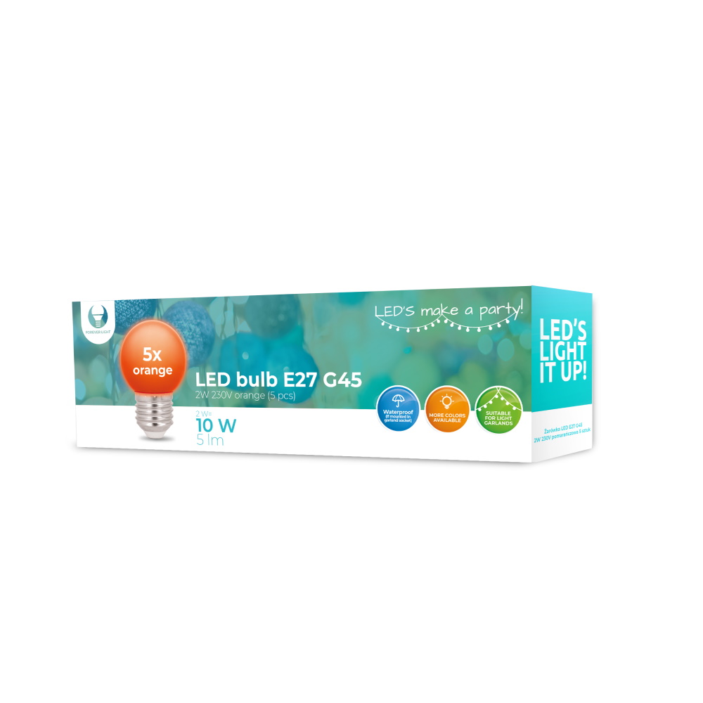 Forever Light LED lemputė E27 G45 2W 230V oranžinė 5 vnt.