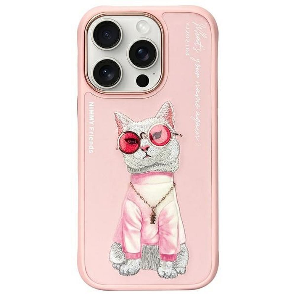 Nimmy Akiniai Kietas katinas dėklas telefonui iPhone 16 Pro - rožinė