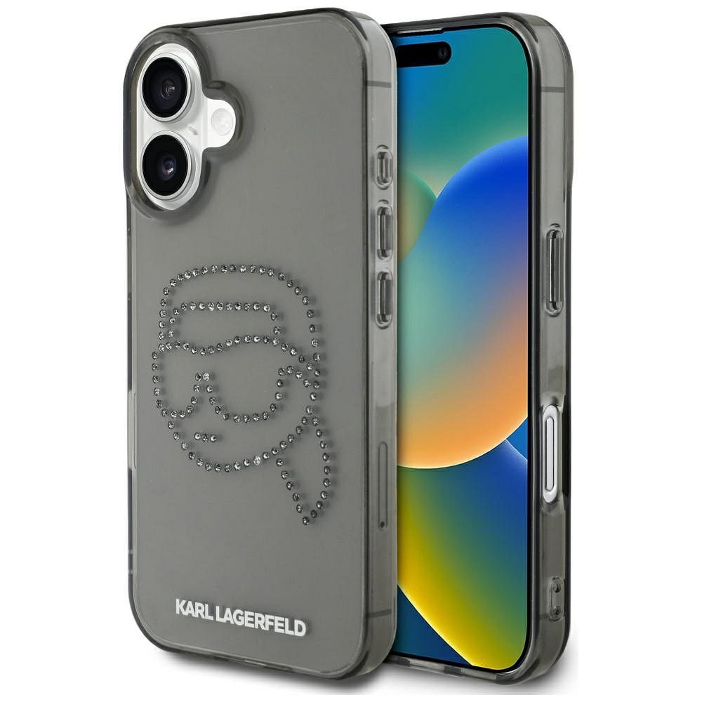 Karl Lagerfeld IML Rhinestones Karl Head dėklas telefonui iPhone 16 Pro juodas