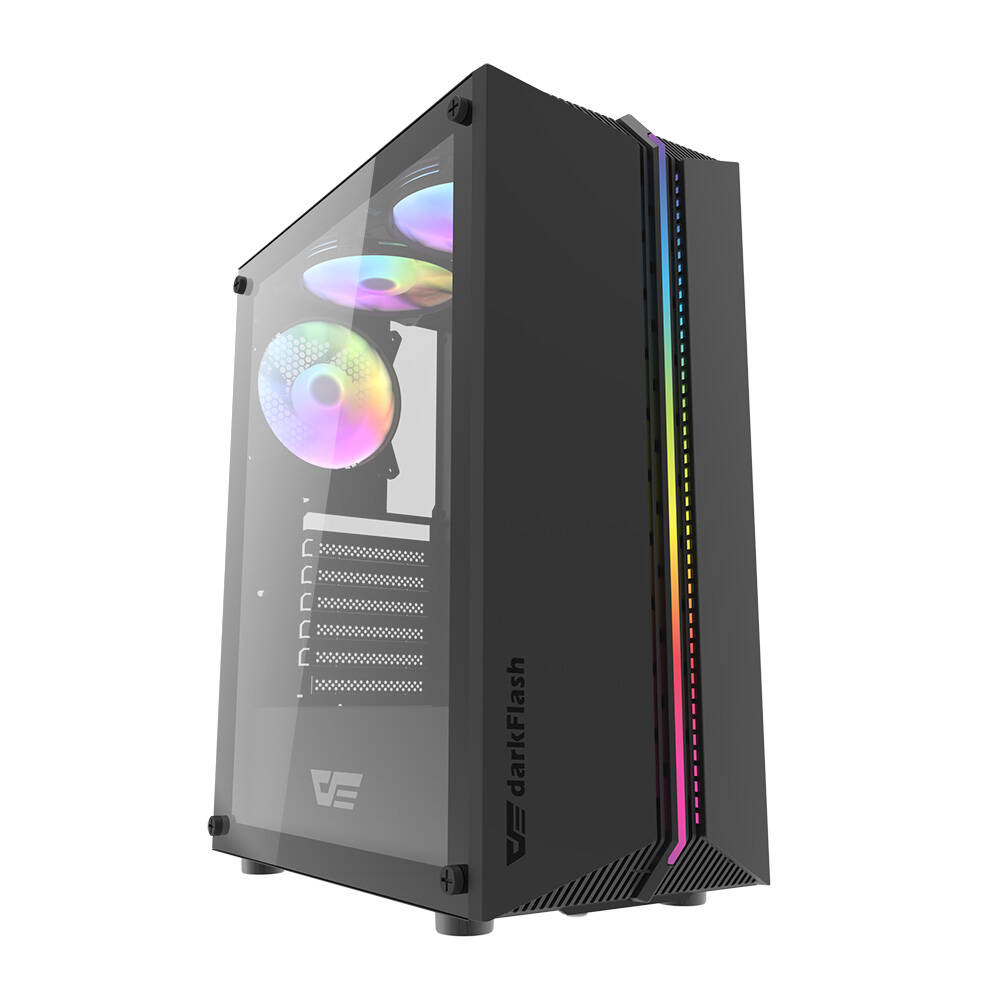 Darkflash DK151 LED kompiuterio korpusas (juodas) + 3 RGB ventiliatoriai