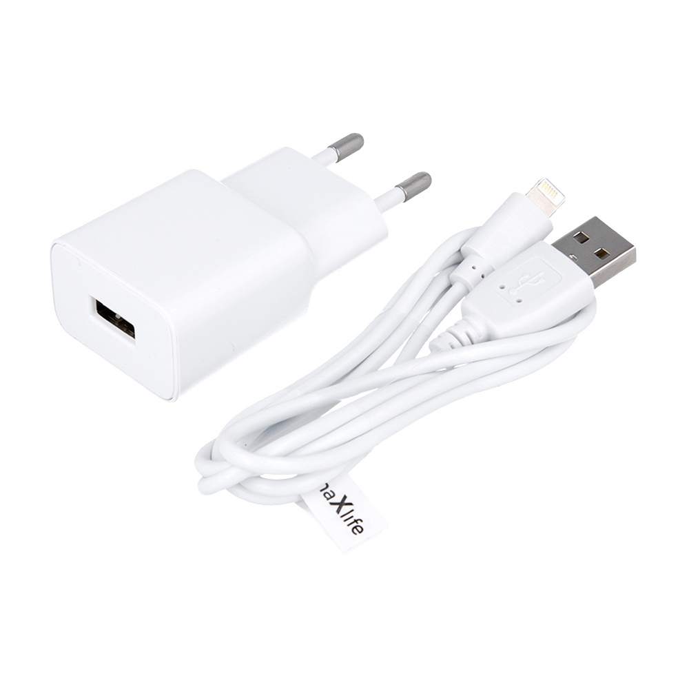 "Maxlife MXTC-01" įkroviklis 1x USB 1A baltos spalvos + "Lightning" laidas