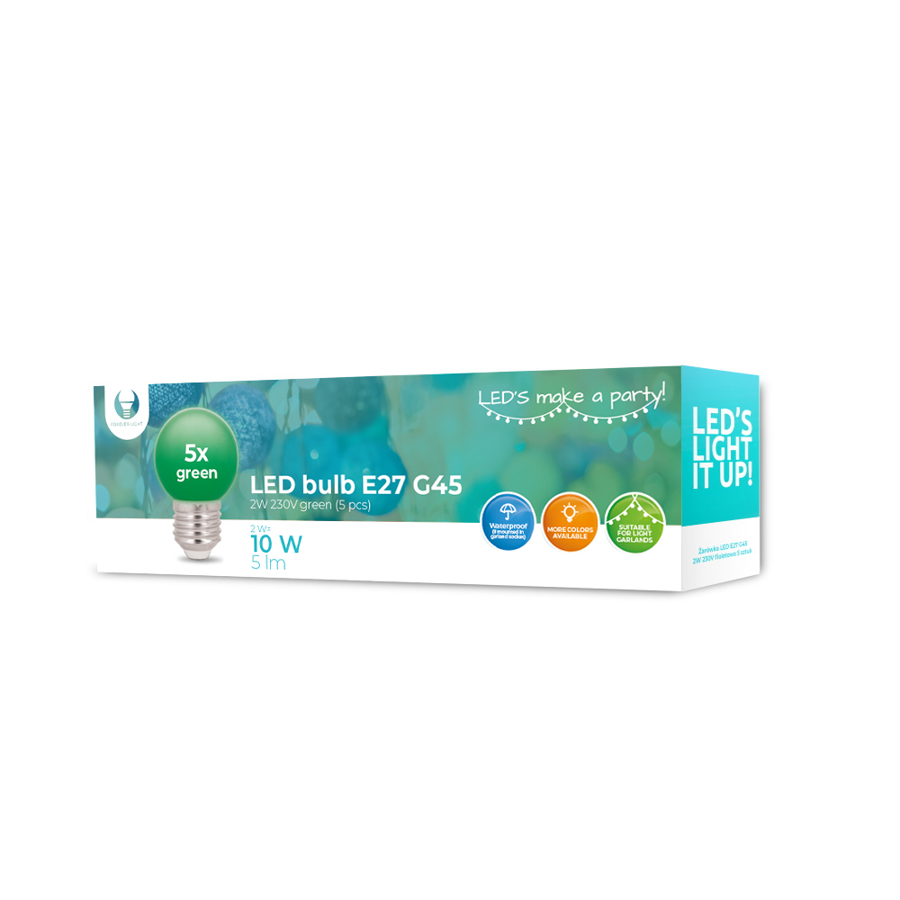 Forever Light LED lemputė E27 G45 2W 230V žalia 5 vnt.
