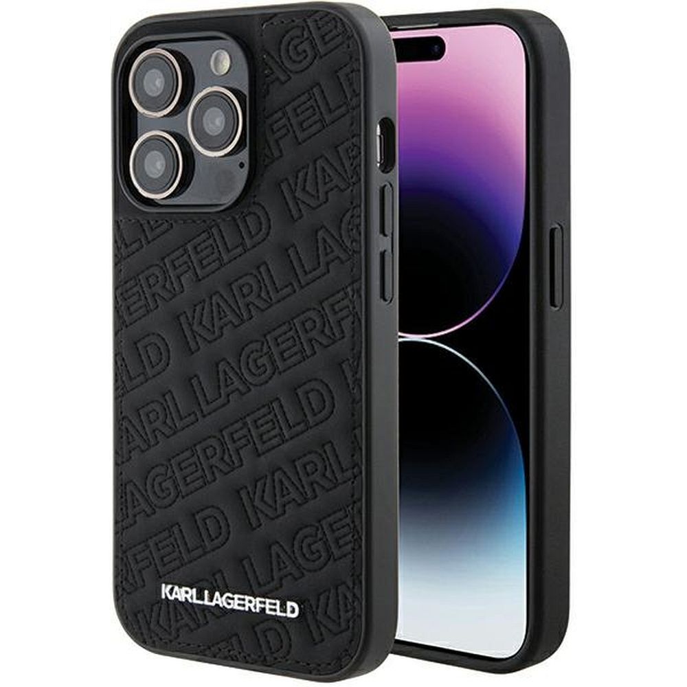 Karl Lagerfeld dygsniuotas dėklas telefonui su K raštu iPhone 15 Pro - juodas