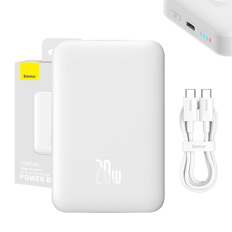 Maitinimo baterija "Baseus Magnetic", 10000 mAh, USB-C 20W, MagSafe (balta)