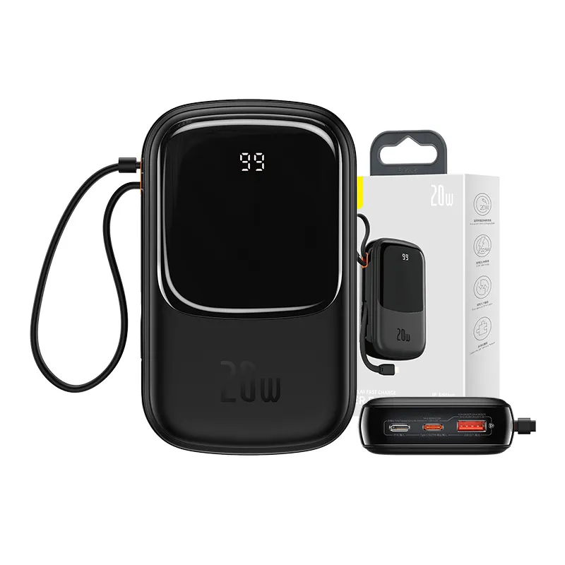 Maitinimo baterija "Baseus Qpow PRO" su "Lightning" laidu, USB-C prievadu ir USB 20000 mAh, 20 W (juoda)