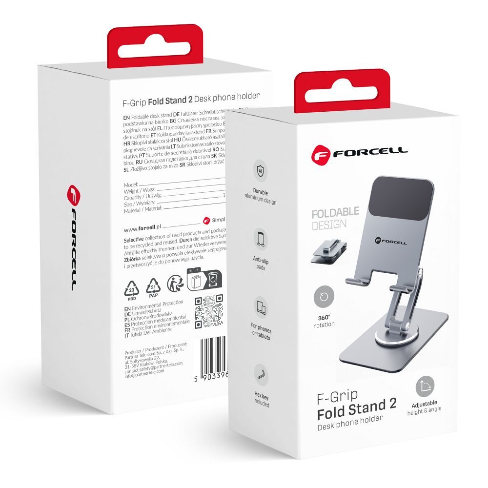 Forcell F-GRIP Fold Stand 2 360 stalo laikiklis - pilkas