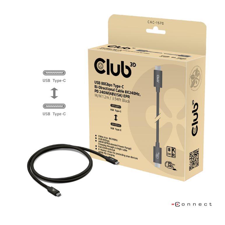 Laidas USB-C į USB-C 1.2M juodas CAC-1570 Club3D