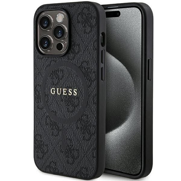 Dėklas Guess PU Leather 4G Colored Ring MagSafe Apple iPhone 15 Pro juodas
