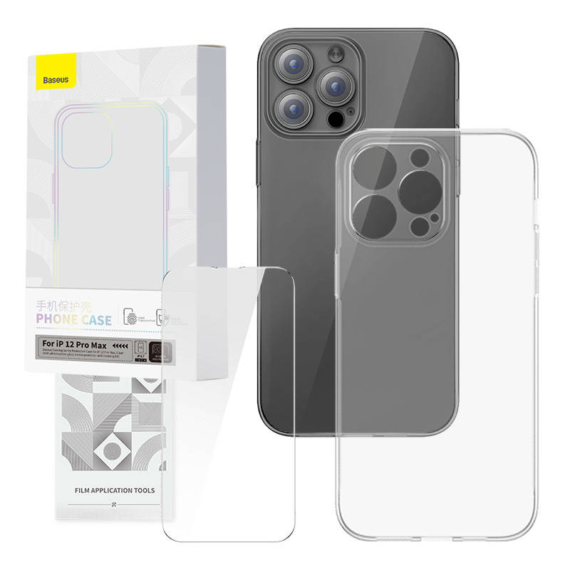 Skaidraus dėklo ir apsauginio stiklo rinkinys Baseus Corning iPhone 12 Pro Max
