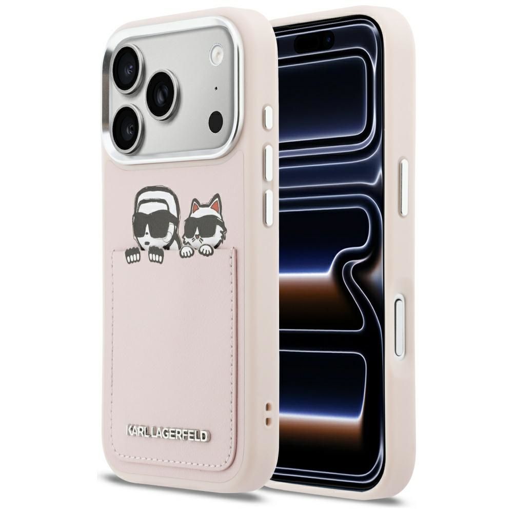 "Karl Lagerfeld Karl & Choupette Print & Pocket Case" dėklas "iPhone 17 Pro Max" - rožinis