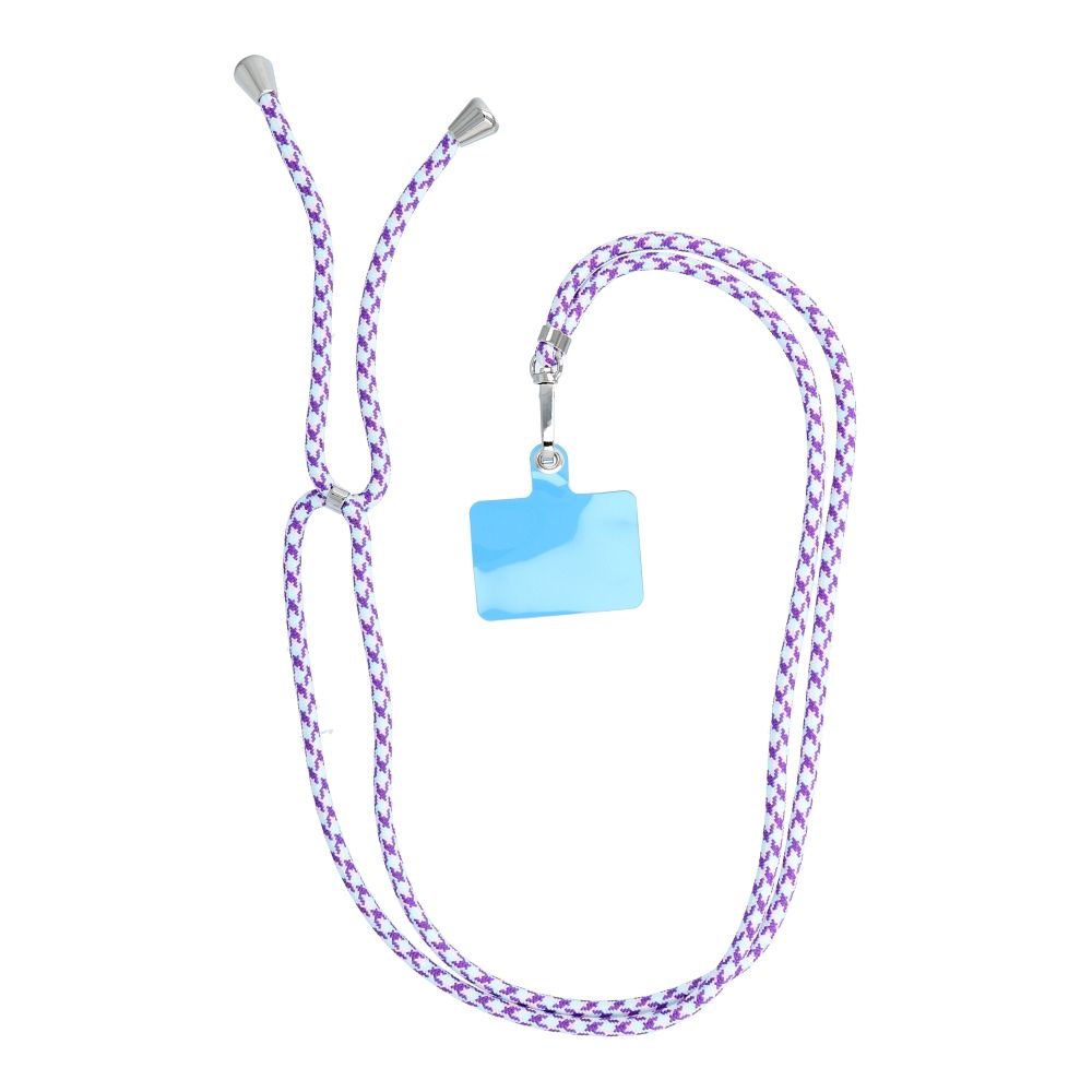 SWING (6mm) telefono dirželis, telefono pakabukas su reguliuojamu ilgiu / virvelės ilgis 165 cm (maks. 82,5 cm kilpoje) / ant peties arba kaklo – baltas–violetinis
