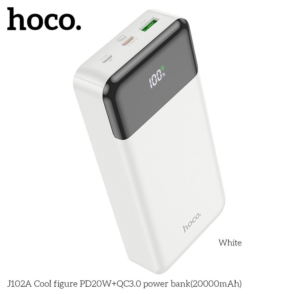 Išorinė baterija (f) Hoco 20000 mAh QC3.0 PD 3A 20W J102A balta