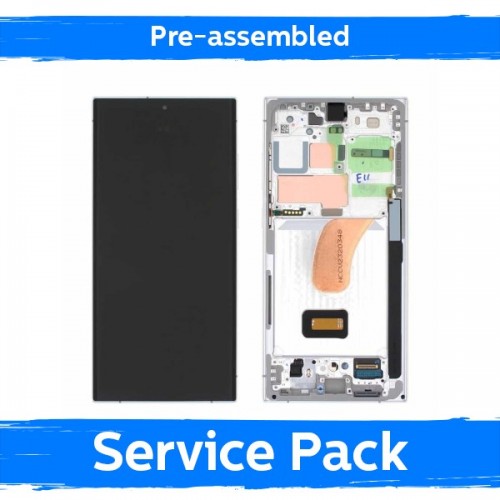 Ekranas skirtas Samsung S918 S23 Ultra su rėmeliu / Cream / (Pre-assembled Service Pack)