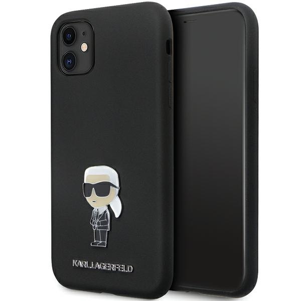 Karl Lagerfeld KLHCN61SMHKNPK dėklas telefonui iPhone 11 / Xr - juodas silikoninis Ikonik metalinis kaištis