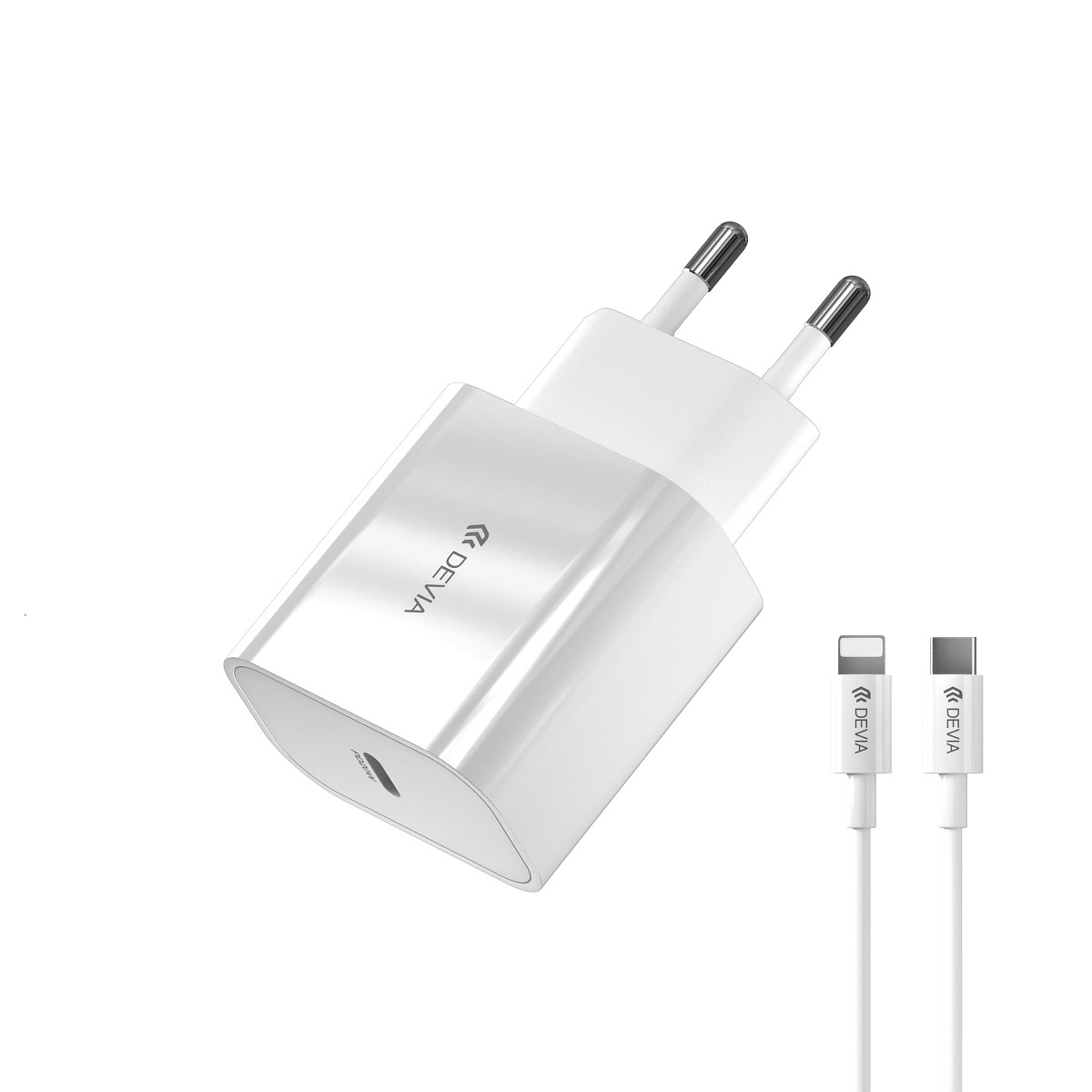"Devia" sieninis įkroviklis "Smart PD" 1x USB-C 1x USB 20W, baltas