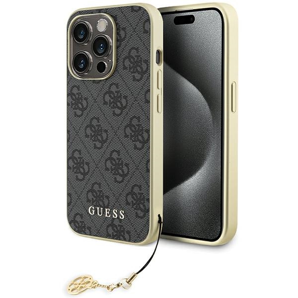 Guess GUHCP15LGF4GGR iPhone 15 Pro 6.1" pilkas/pilkas kietas dėklas 4G Pakabukų Kolekcija