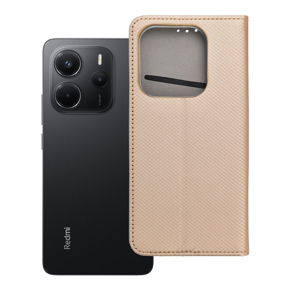 SMART CASE knygos tipo dėklas telefonui XIAOMI Redmi Note 14 5G auksinis